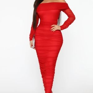 Fashion Nova Red Ruched Maxi Dress